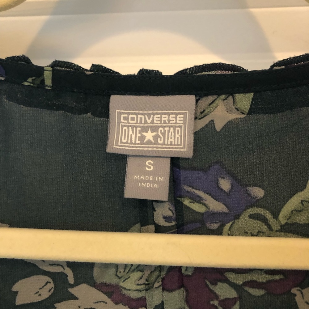Converse | Navy Floral Short Sleeve Ruffle Print Fit & Flare Dress Size S - Picture 3 of 13